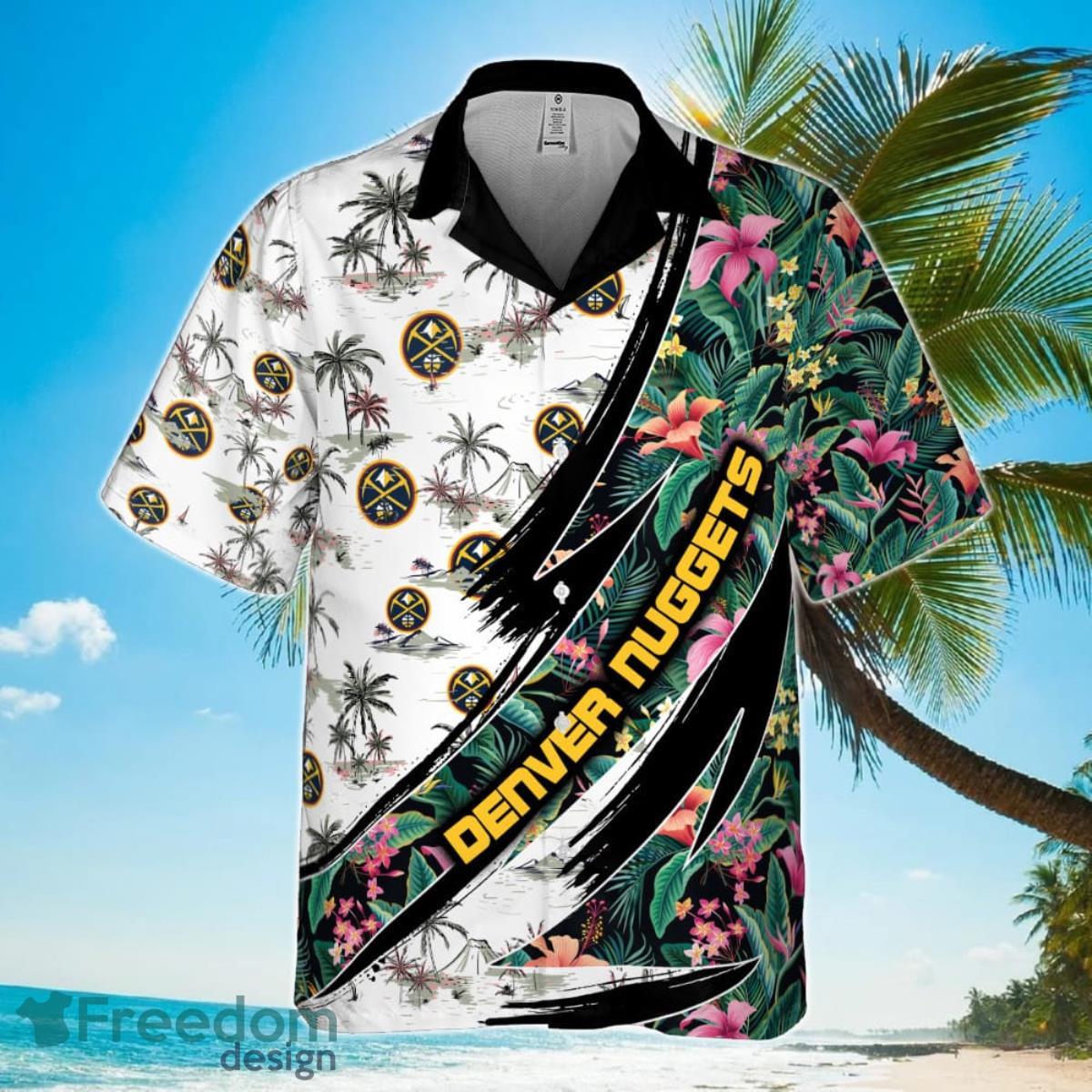 Denver Nuggets Hibiscus Flower And Tree Pattern Print Hawaiian Shirt