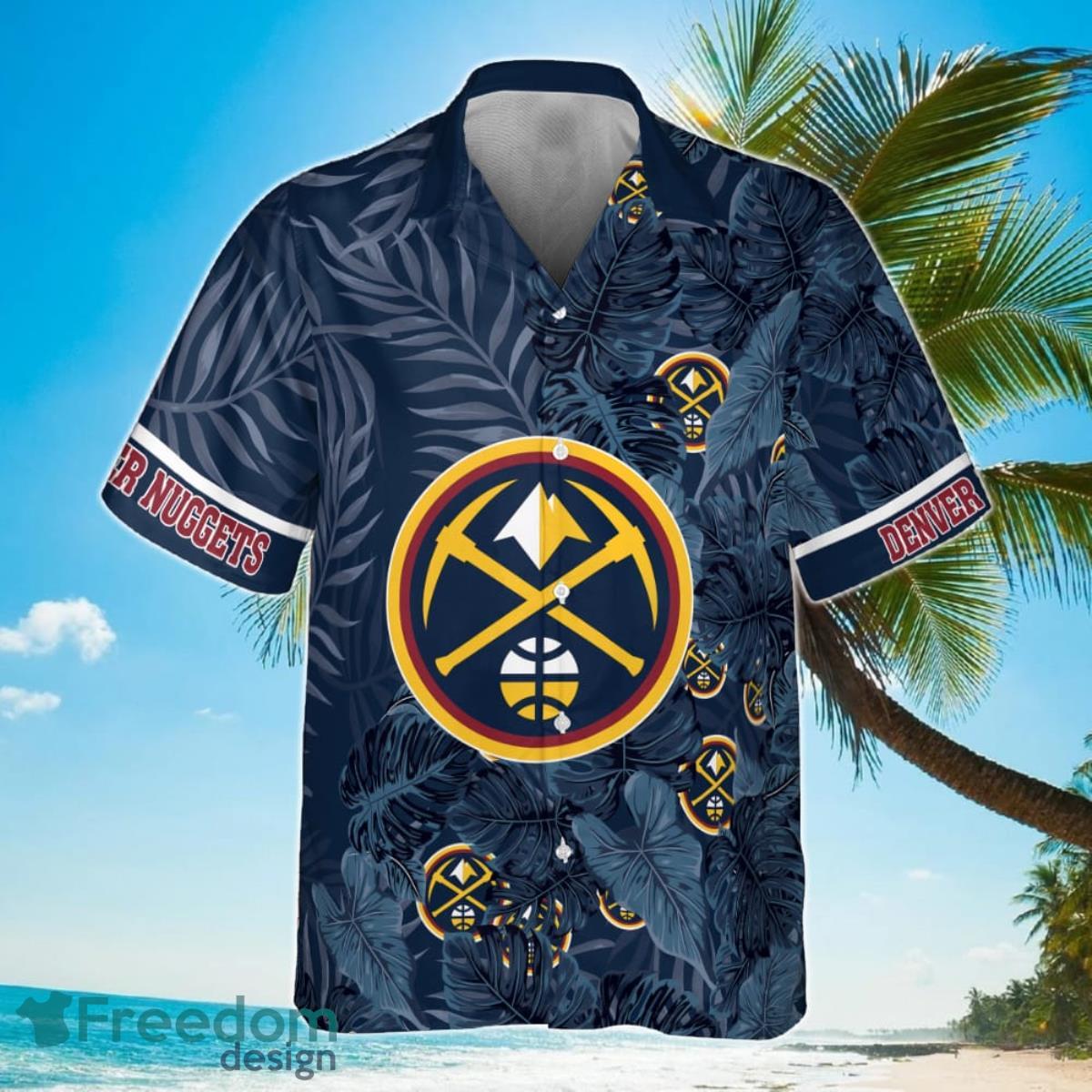 Denver Nuggets Leaves Tropical Pattern Print Hawaiian Shirt