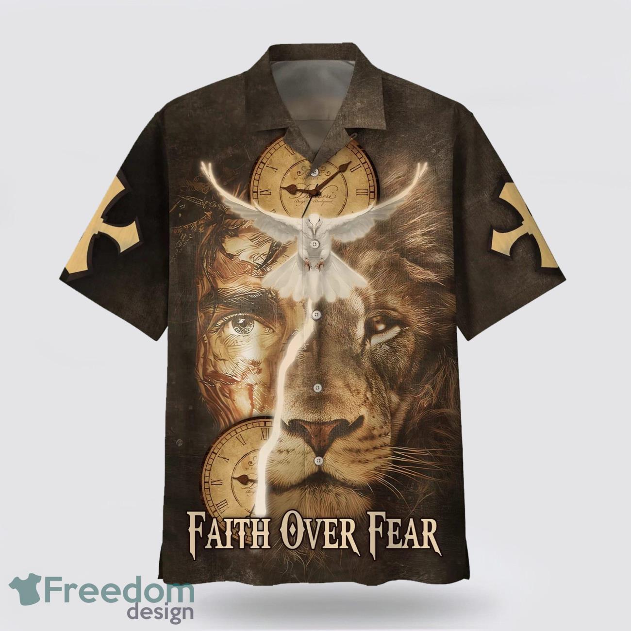 Faith Over Fear AOP Hawaiian Shirt Summer Holiday Gift Jesus Lion And Dove 3D Printing Summer Beach Shirt Hawaiian Shirts Faith Over Fear AOP Hawaiian Shirt Summer Holiday Gift Jesus Lion And Dove 3D Printing Summer Beach Shirt Hawaiian Shirts