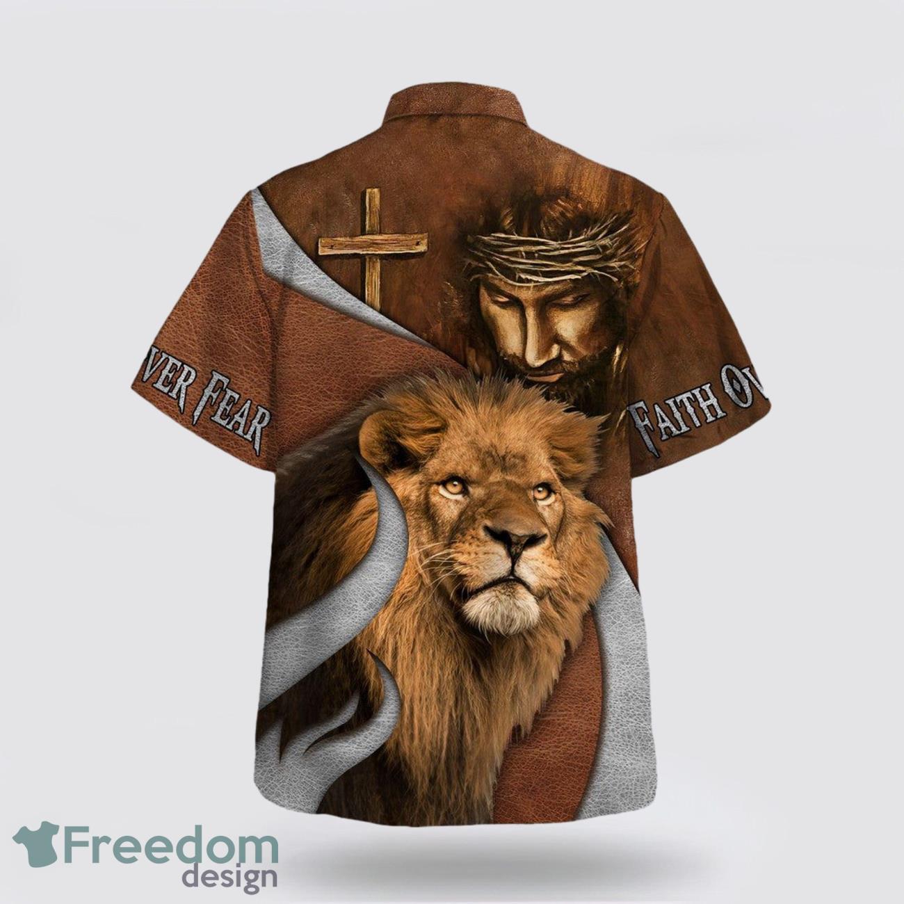 Faith Over Fear Jesus Lion AOP Hawaiian Shirt Summer Holiday Gift