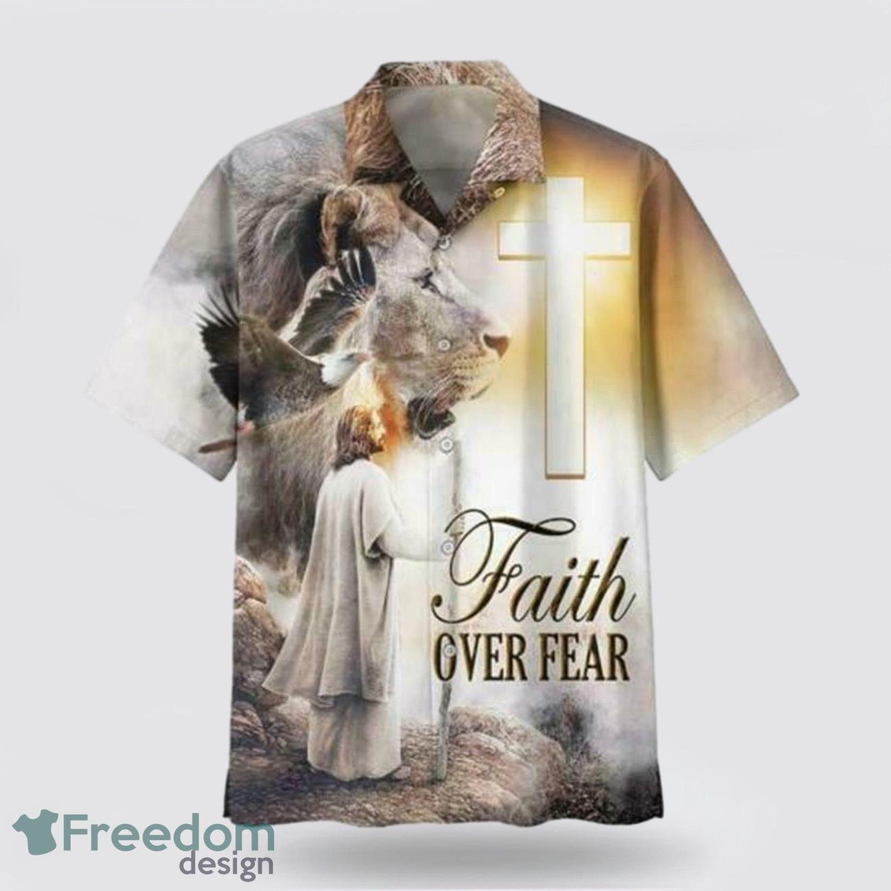 Faith Over Fear Jesus Lion Hawaiin Shirt Smmer Beach Gift Faith Over Fear Jesus Lion Hawaiin Shirt Smmer Beach Gift