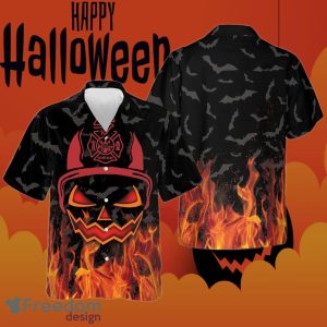 Firefighter Halloween Hawaiian Shirt Bat Red Fire Fireman Halloween Themed Aloha Shirt