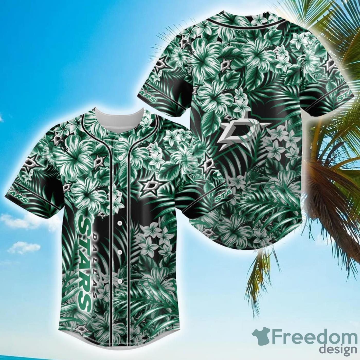 Floral NHL Dallas Stars Hawaiian Design Baseball Jersey For Men And Women Floral NHL Dallas Stars Hawaiian Design Baseball Jersey For Men And Women