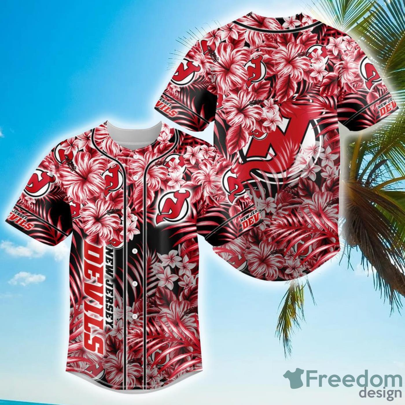 Floral NHL New Jersey Devils Hawaiian Design Baseball Jersey For Men And Women Floral NHL New Jersey Devils Hawaiian Design Baseball Jersey For Men And Women