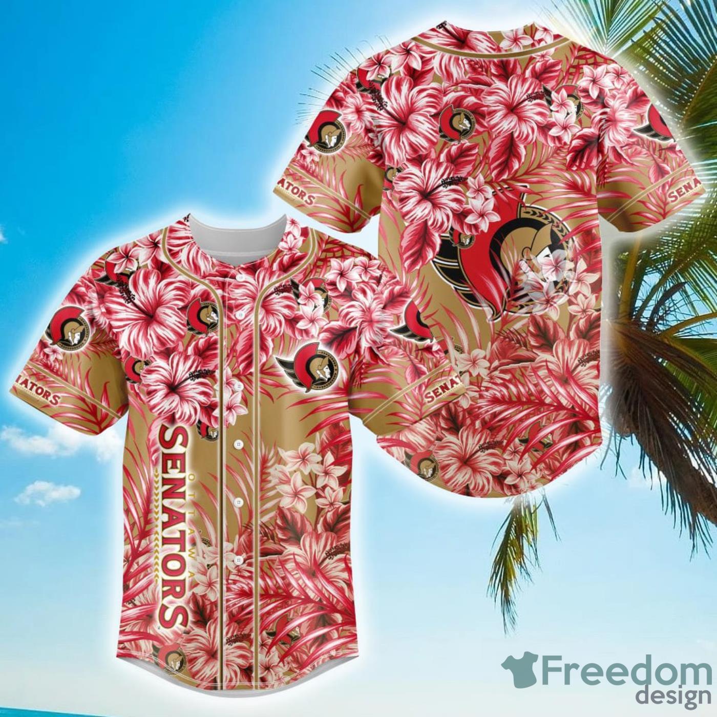 Floral NHL Ottawa Senators Hawaiian Design Baseball Jersey For Men And Women Floral NHL Ottawa Senators Hawaiian Design Baseball Jersey For Men And Women