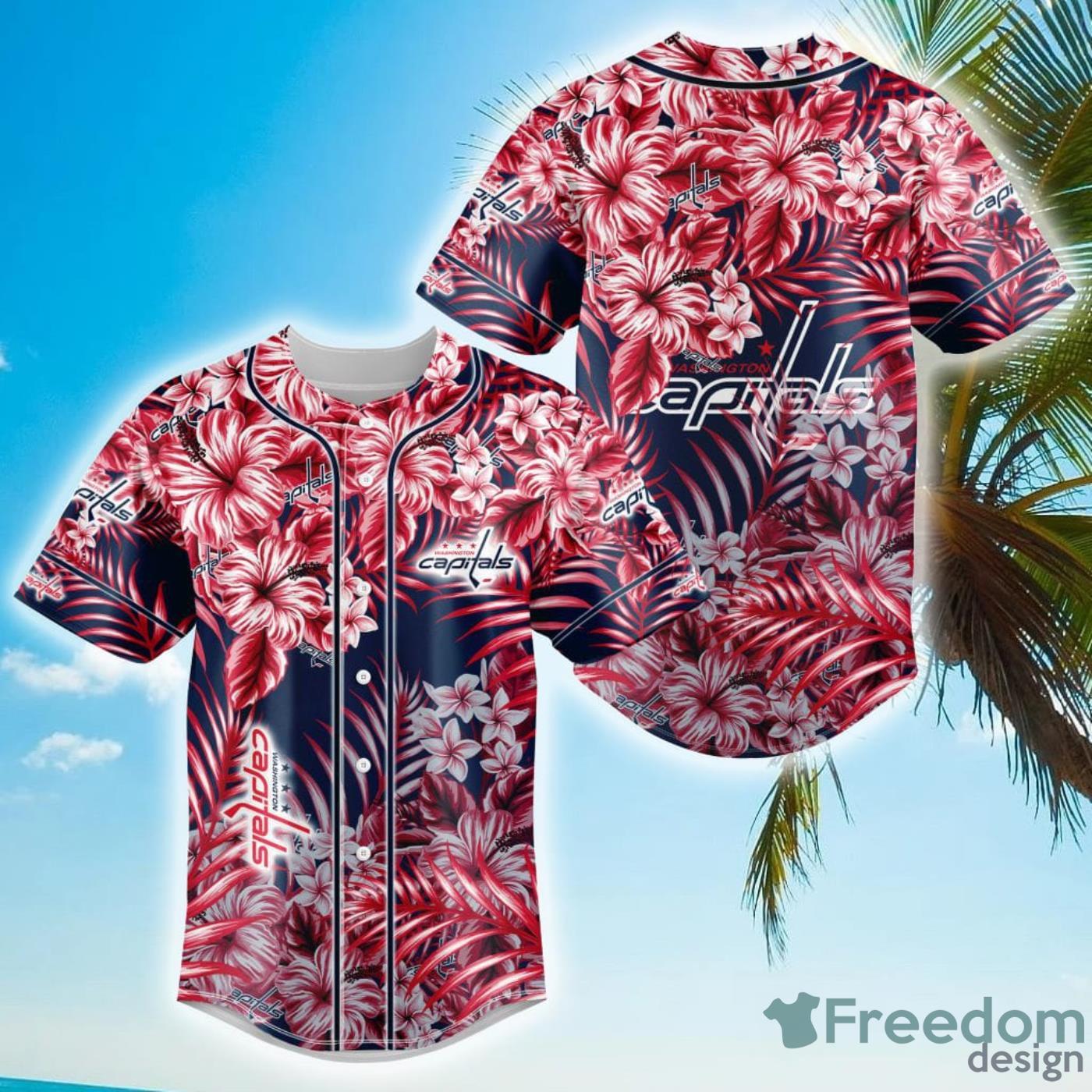Floral NHL Washington Capitals Hawaiian Design Baseball Jersey For Men And Women Floral NHL Washington Capitals Hawaiian Design Baseball Jersey For Men And Women