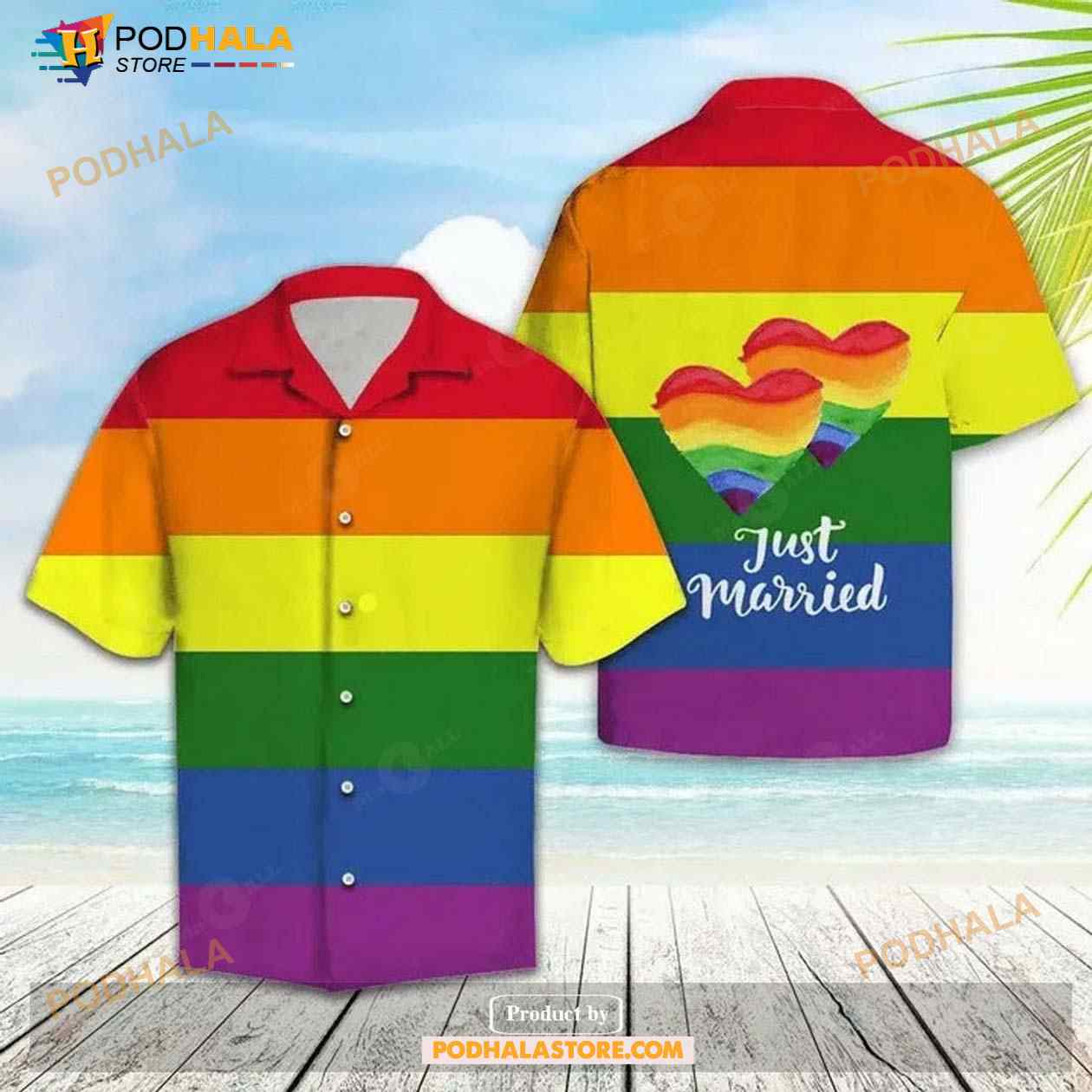 LGBT-Rainbow-Color-Just-Married-Aloha-Funny-Hawaiian-Shirt.jpg