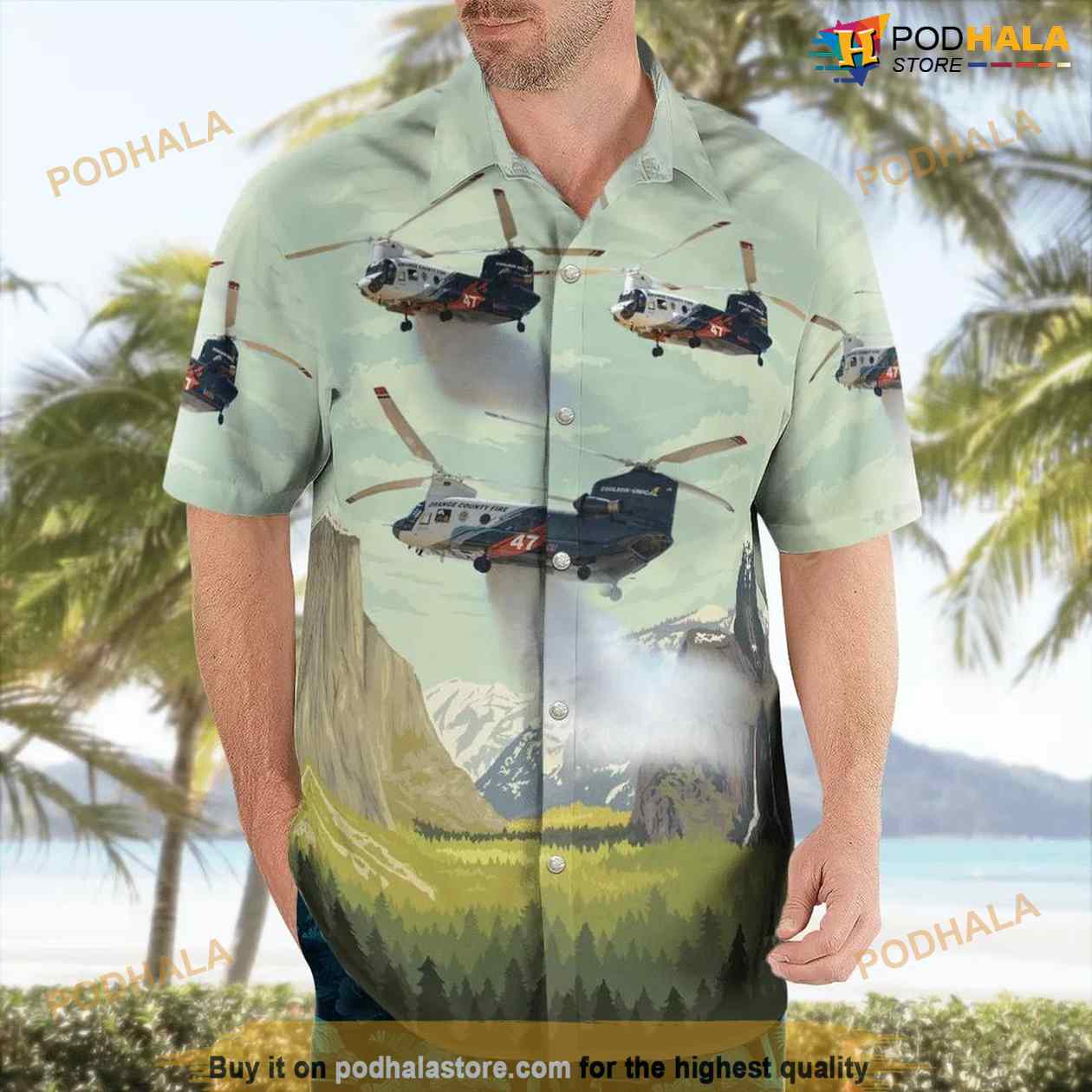 Orange County Fire Boeing CH-47 Chinook Aloha Hawaiian Shirt