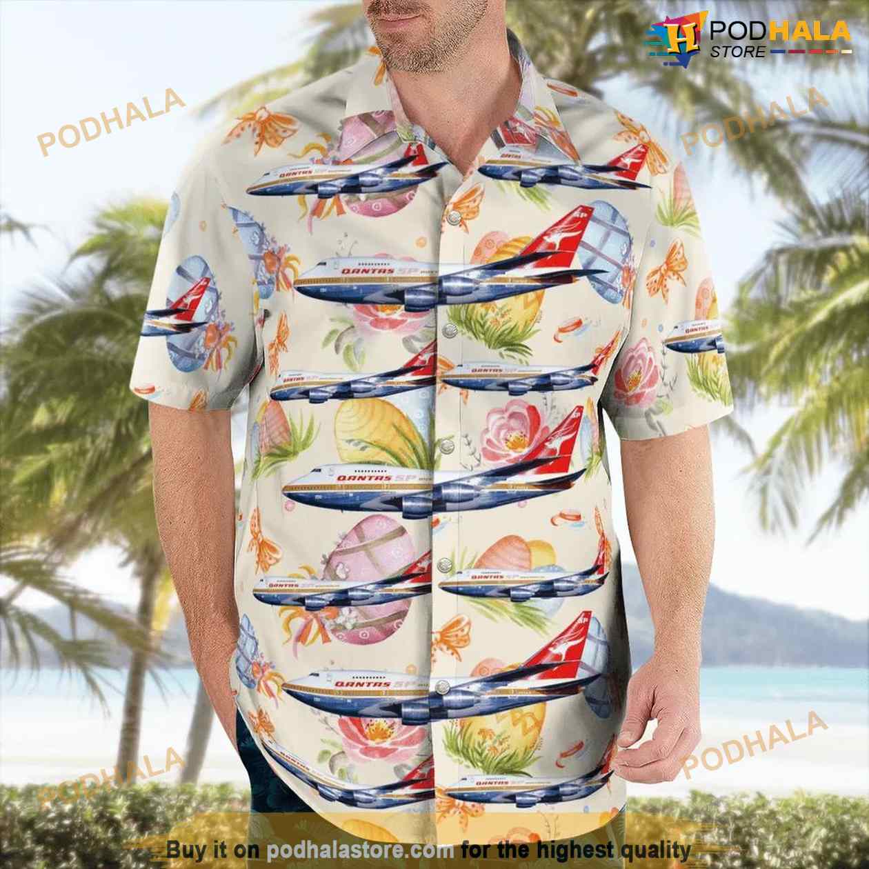 Qantas Boeing 747SP-38 Happy Easter Day Bunny Hawaiian Shirt Outfit
