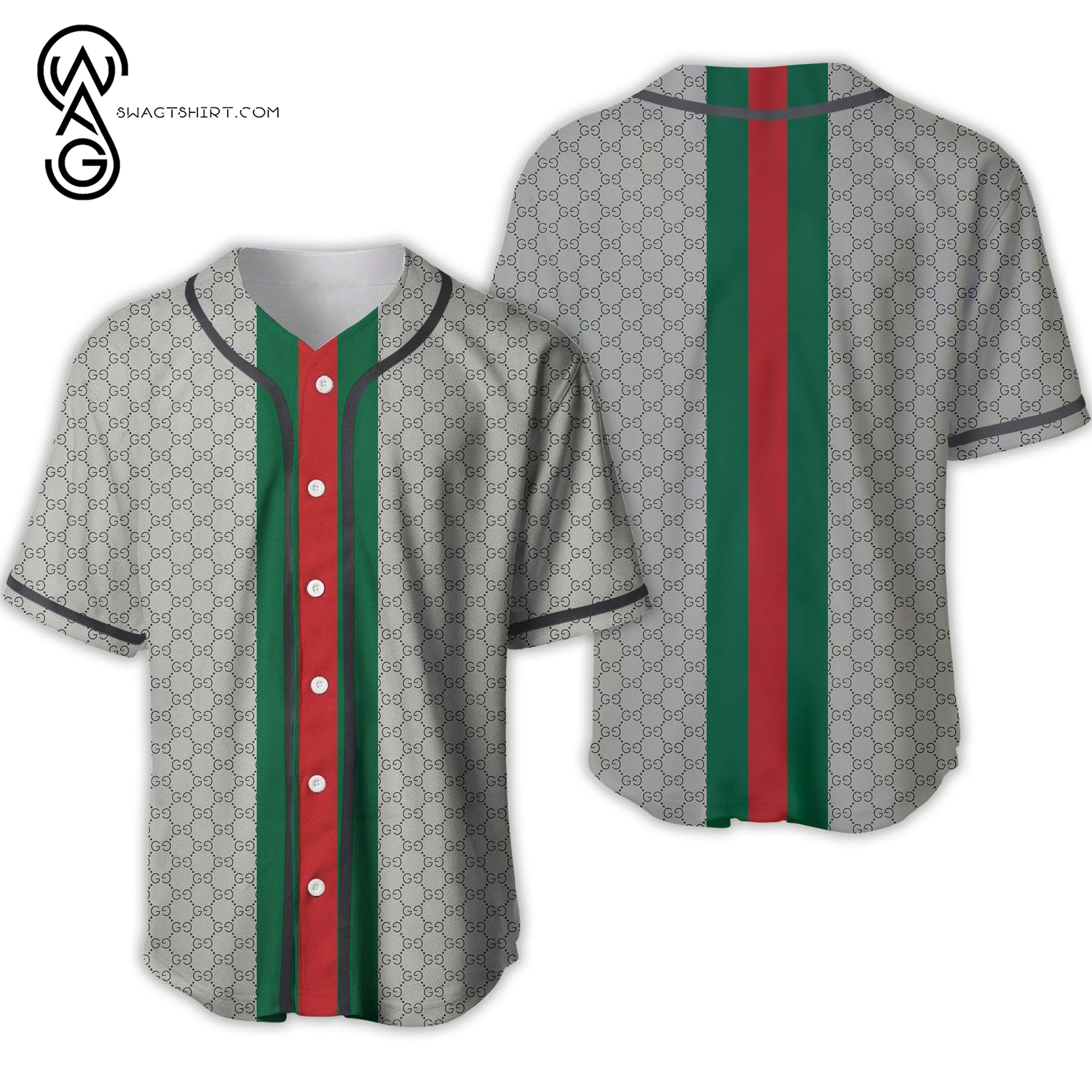 Gucci Classic Logo Gray Version Full Print Baseball Jersey